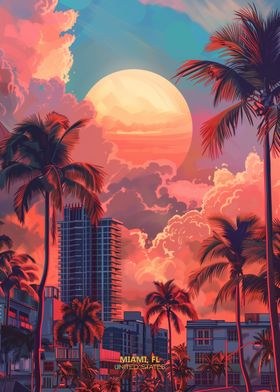 Sunset in Miami city USA