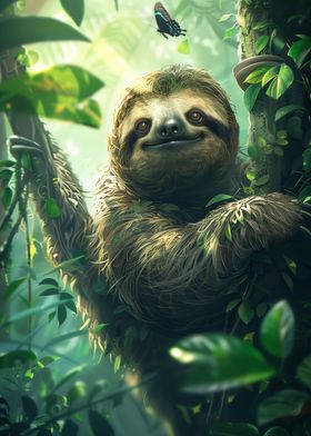 Cute Sloth and butterfly