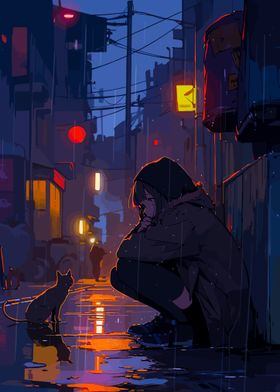 Girl Alone x Cat Cyberpunk