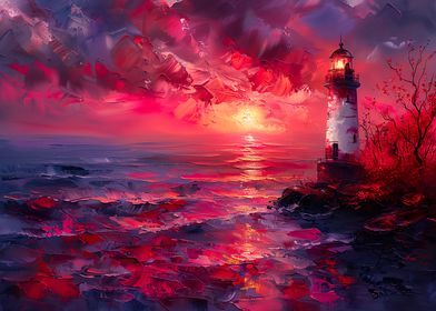 Pink Sunset Lighthouse