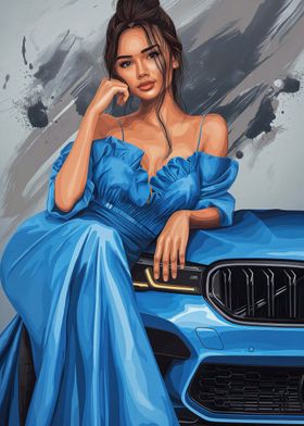 Woman in blue and BMW M5