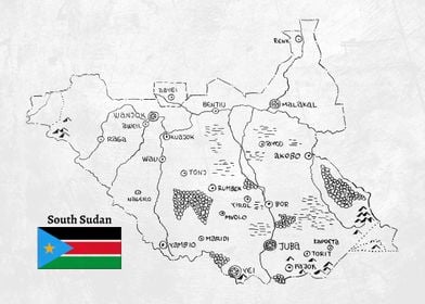 Handdrawn South Sudan Map