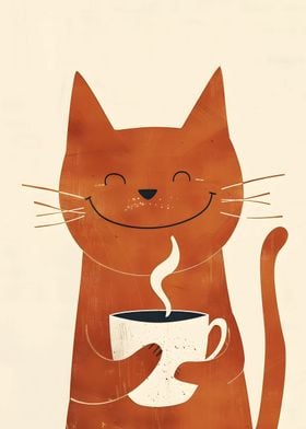 Smiling Cat with Coffee