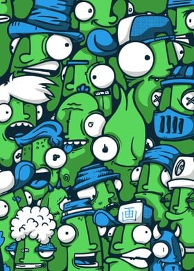 Green cartoon characters