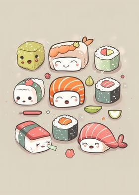 Funny Cartoon of Sushi