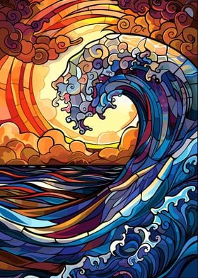 Stained Glass Ocean Wave 