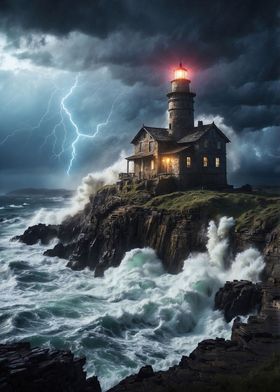 Lighthouse Lightning Storm