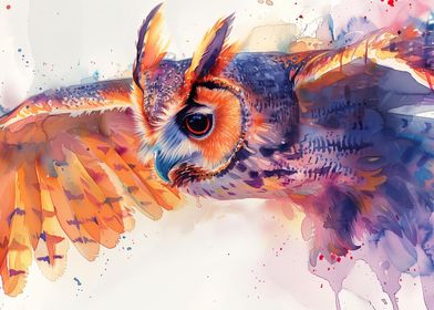 Rainbow Owl Watercolor