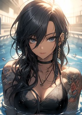 Poolside Tattoo Girl