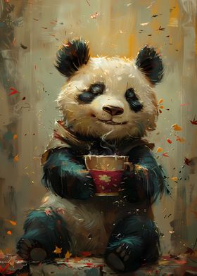 Panda Drinking Coffee