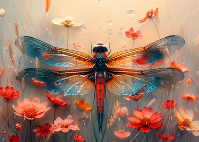 Dragonfly with Flowers