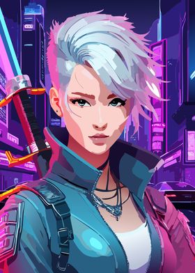 Cyberpunk Woman With Sword