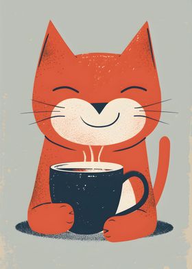 Cat Drinking Coffee smile