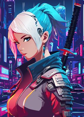 Cyberpunk Woman With Sword