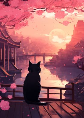 Cat Cherry Blossoms