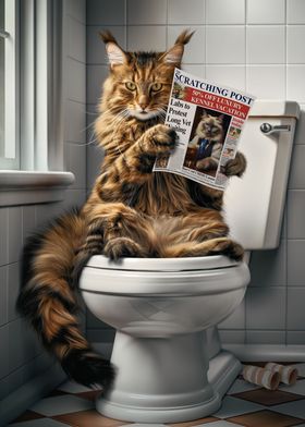 Maine Coon Cat on Toilet