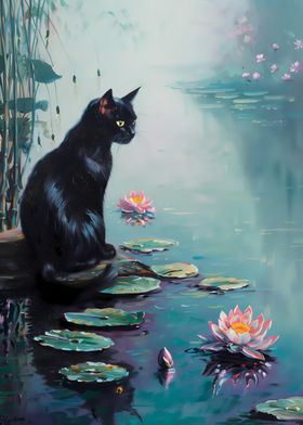 Cute Cat at a Pond 