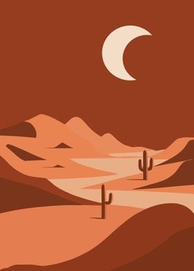 Desert landscape with moon