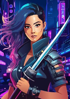 Cyberpunk Woman With Sword