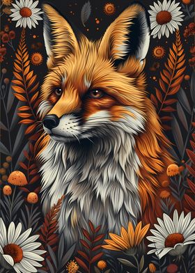 Fox Portrait Flowers