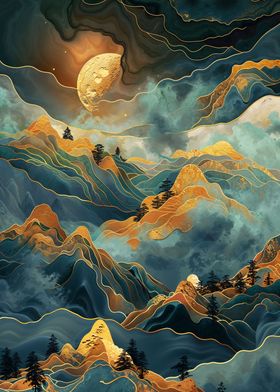 ABSTRACT GOLDEN MOONLIGHT