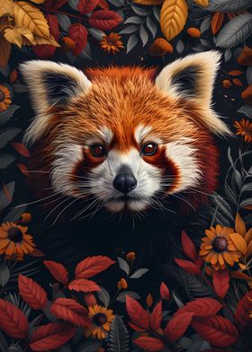 Red Panda Floral Portrait