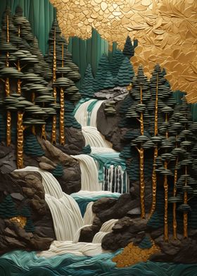 Golden Waterfall Art