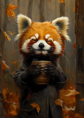 Red Panda Drinking Coffee