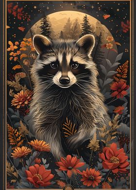 Raccoon Floral Portrait