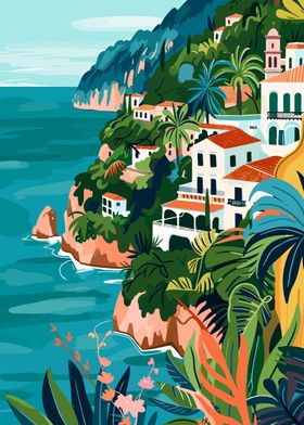 Amalfi Italy Illustration