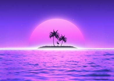 Flamingo Sunset Palm Tree