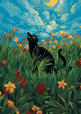 Flower Cat Monet Style Art