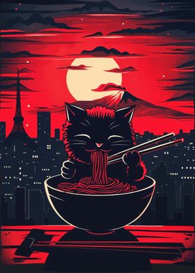 Cat Ramen Japan Sunset