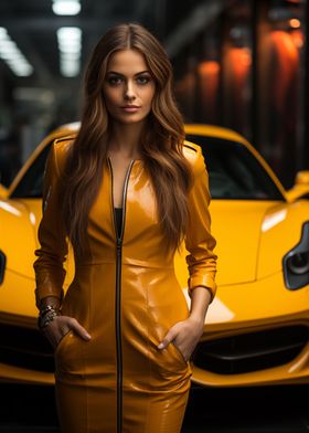 Beauty girl yellow Ferrari