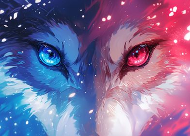 Red and Blue Eyes Wolf