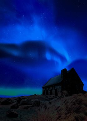 Aurora sky in desert