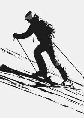 Ski Skiing Black and White