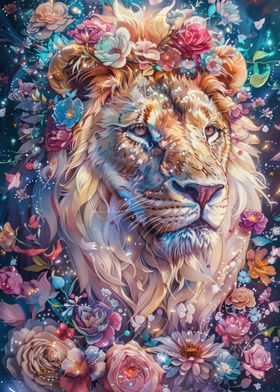 Lion in Floral Majesty