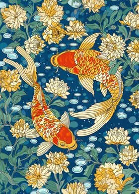 Chrysanthemum Koi Pond Art