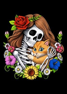 Skeleton Cat Floral