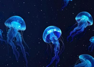 Glowing Jellyfish In Space