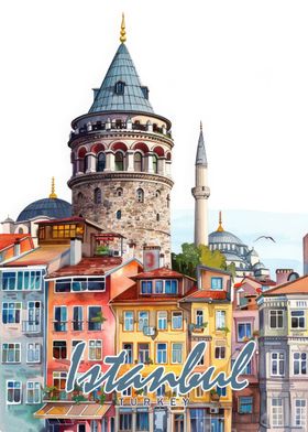 Istanbul City Watercolor