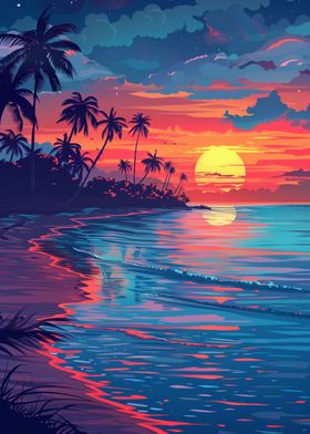 sunset waves pixel