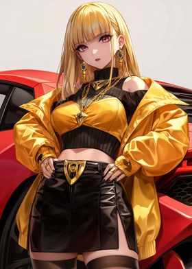 anime girl with hypercar