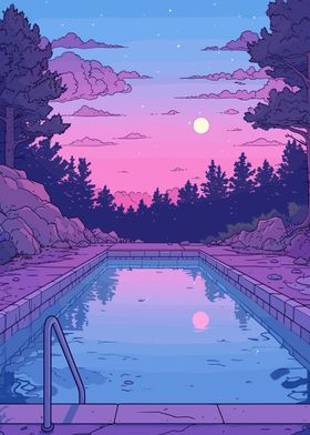 Pool Sunset Lofi Retro