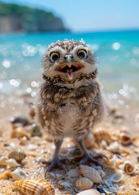 Happy owl at the beach