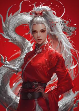 Asian Woman And Dragon