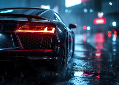 Audi R8 car in the rain