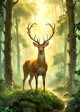 Deer in sunny forrest