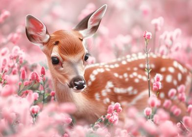 Cute Baby Fawn In Blossoms